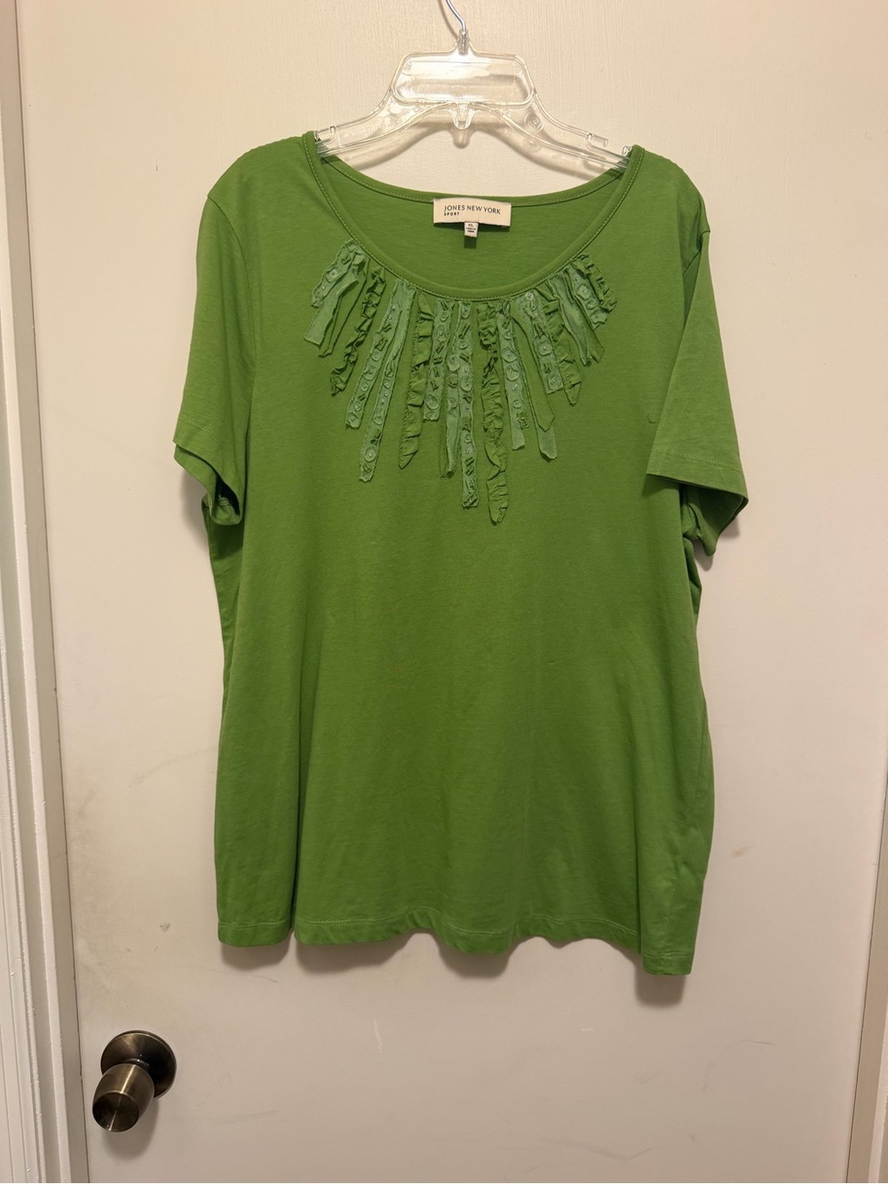 Jones New York Green Short-Sleeve Embellished Scoop Neck Top Size XL